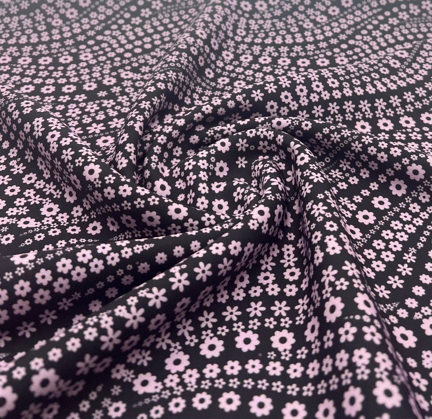 Black Lilac Floral Non Stretch Woven Fabric - T9 Fabrics