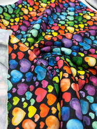 Black Love Heart French Terry Loopback Fabric - T9 Fabrics