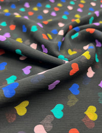 Black Love Heart Printed Chiffon Dress Fabric - T9 Fabrics