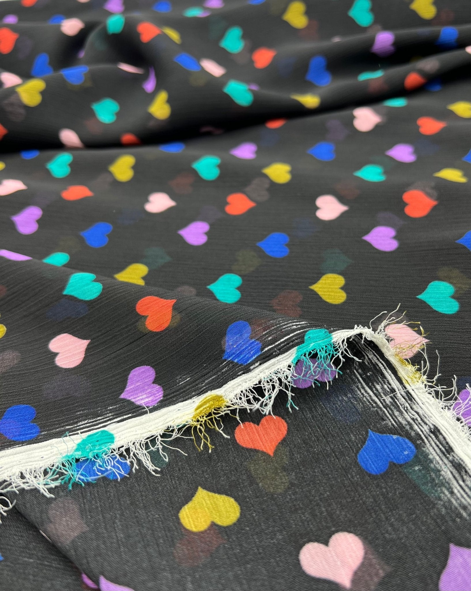Black Love Heart Printed Chiffon Dress Fabric - T9 Fabrics