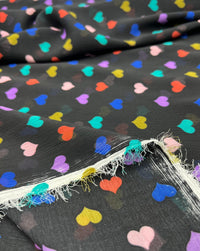 Black Love Heart Printed Chiffon Dress Fabric - T9 Fabrics