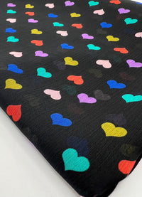 Black Love Heart Printed Chiffon Dress Fabric - T9 Fabrics