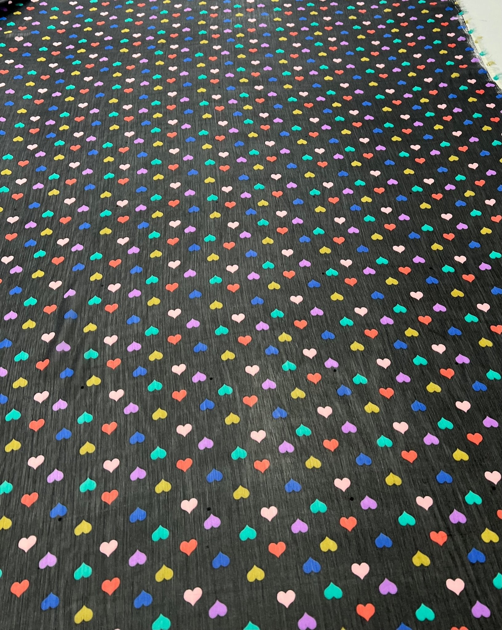 Black Love Heart Printed Chiffon Dress Fabric - T9 Fabrics