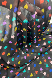 Black Love Heart Printed Chiffon Dress Fabric - T9 Fabrics