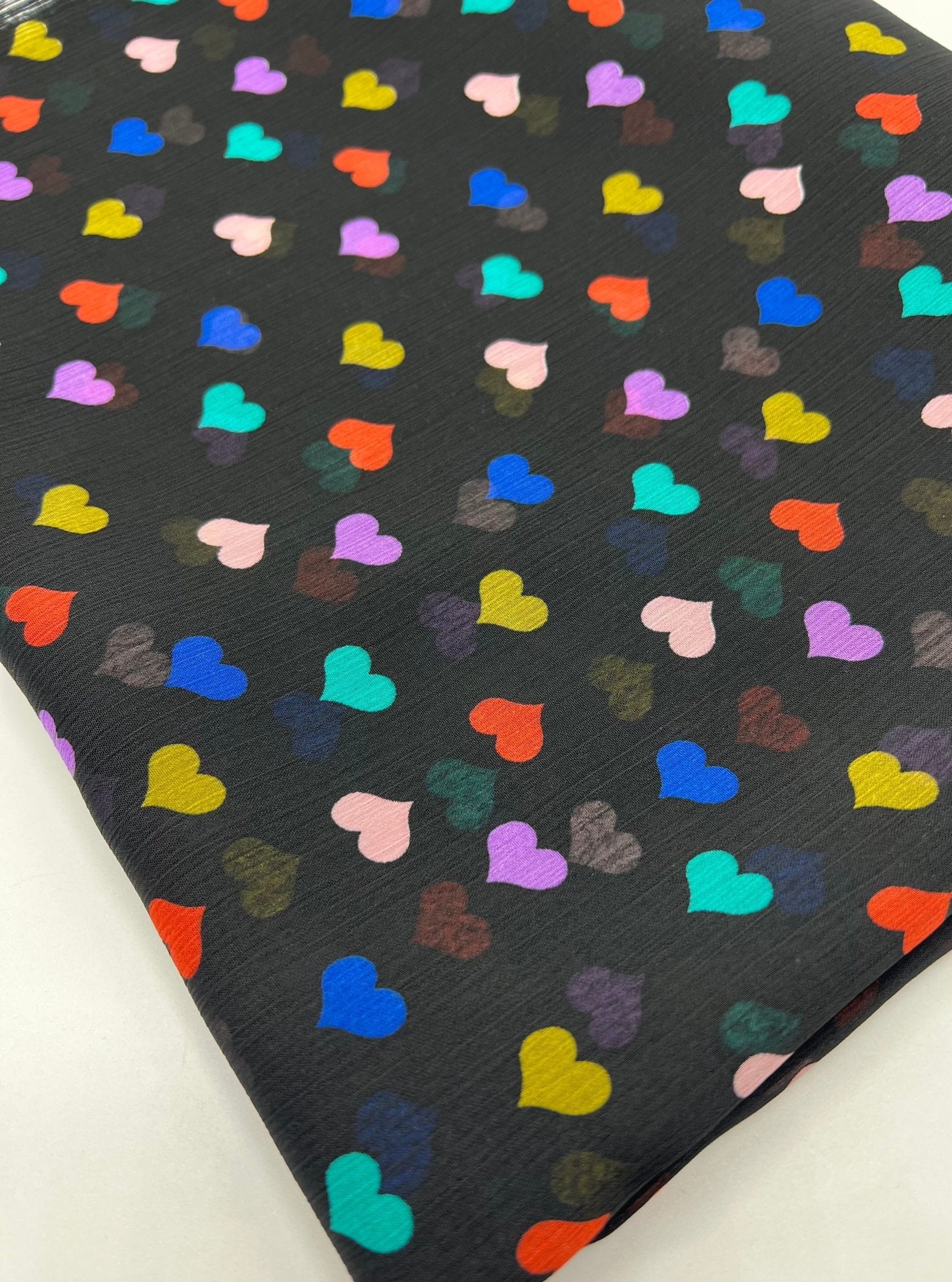 Black Love Heart Printed Chiffon Dress Fabric - T9 Fabrics
