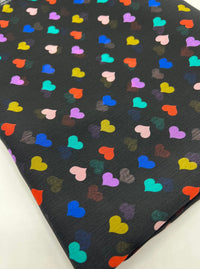 Black Love Heart Printed Chiffon Dress Fabric - T9 Fabrics