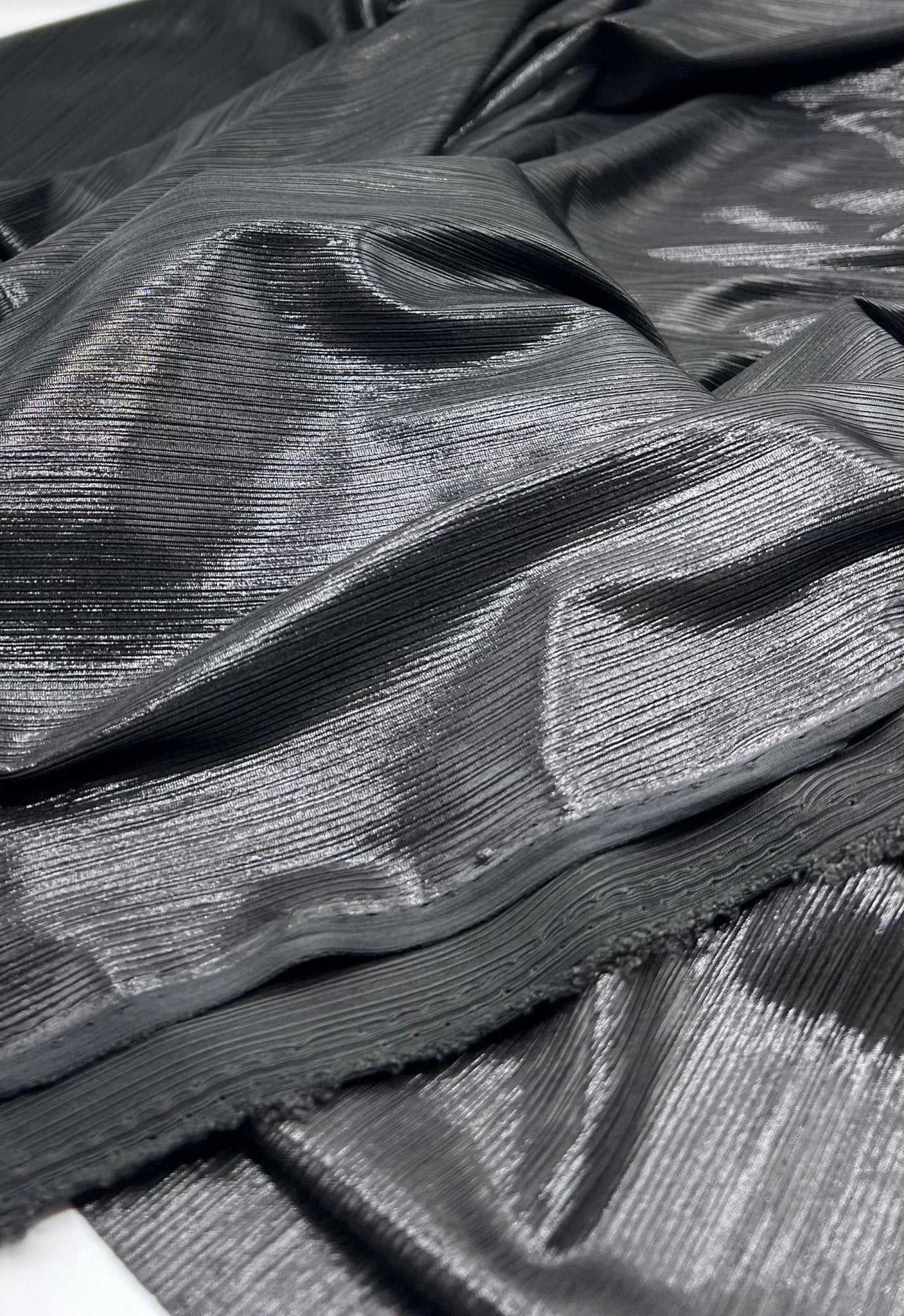 Black Metallic Foil Rib Fabric - T9 Fabrics