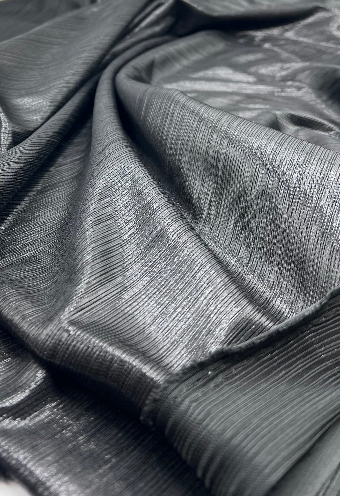 Black Metallic Foil Rib Fabric - T9 Fabrics