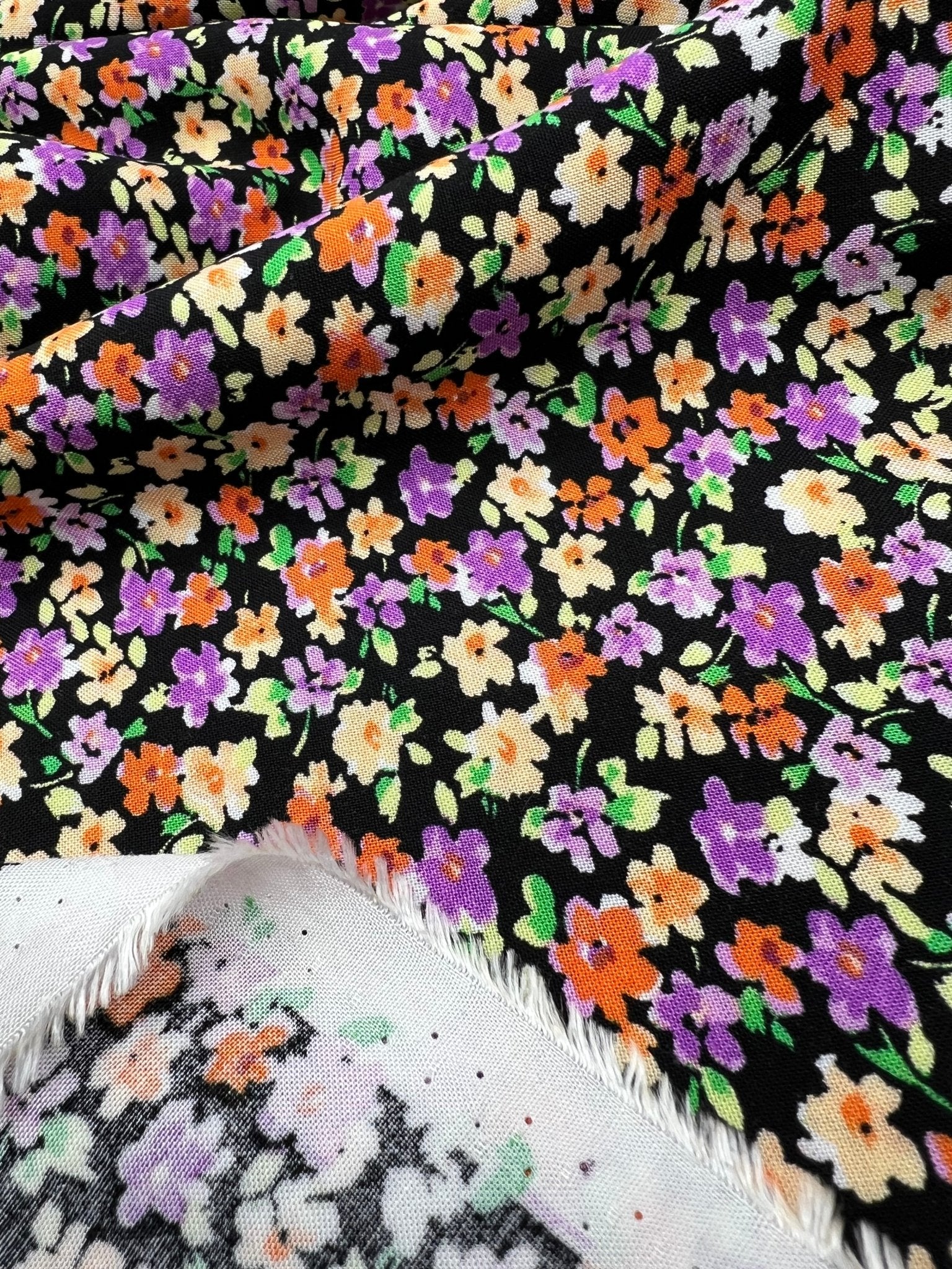 Black Multi Ditsy Lightweight Non Stretch Woven Fabric - T9 Fabrics