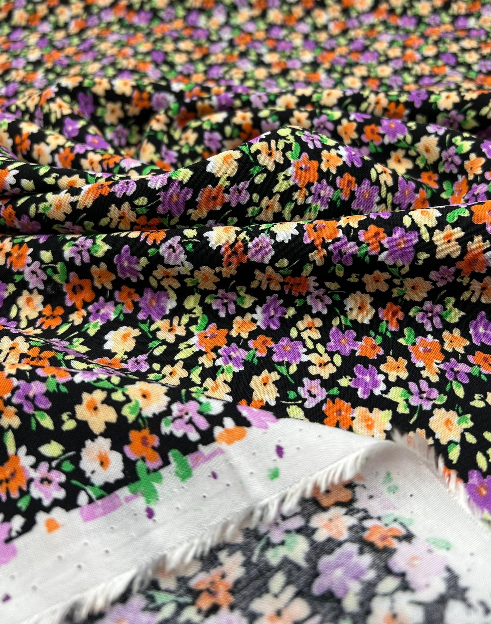Black Multi Ditsy Lightweight Non Stretch Woven Fabric - T9 Fabrics