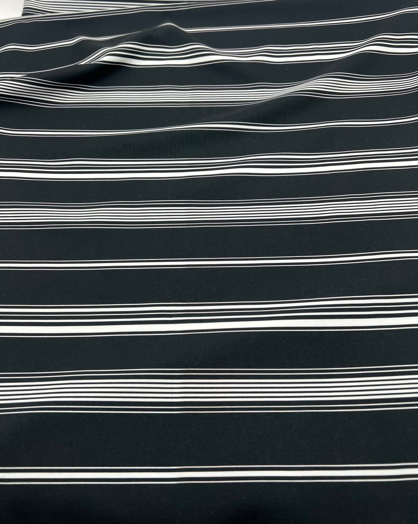 Black Multi Vertical Stripe Lightweight Non Stretch Fabric - T9 Fabrics