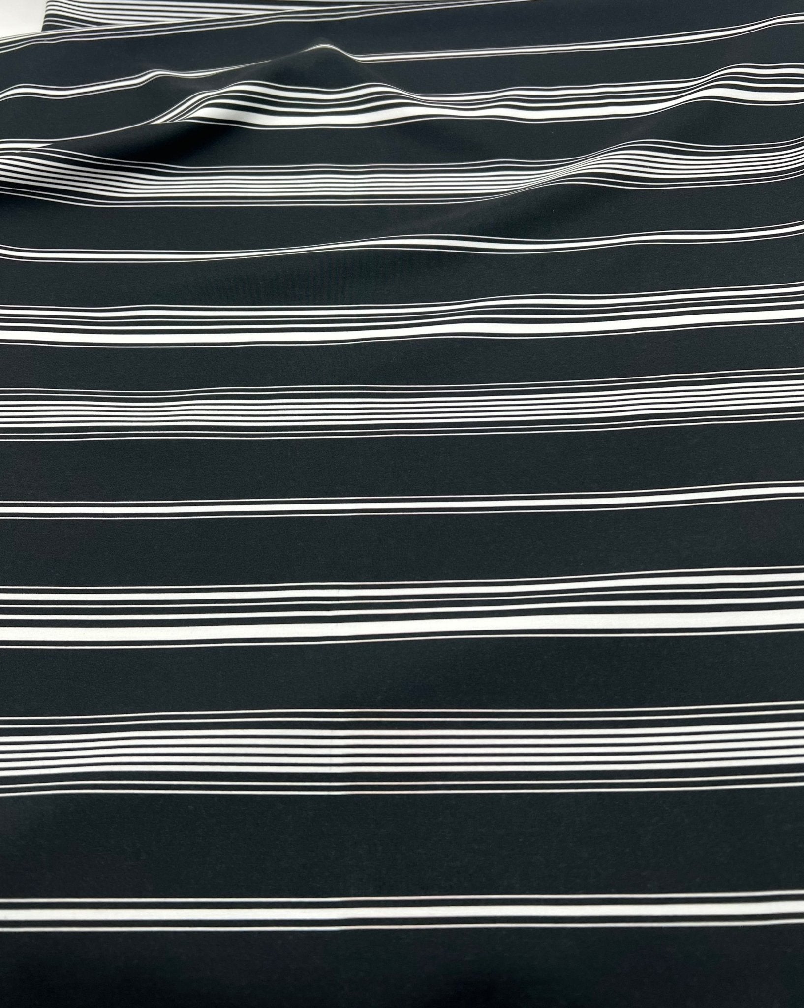 Black Multi Vertical Stripe Lightweight Non Stretch Fabric - T9 Fabrics