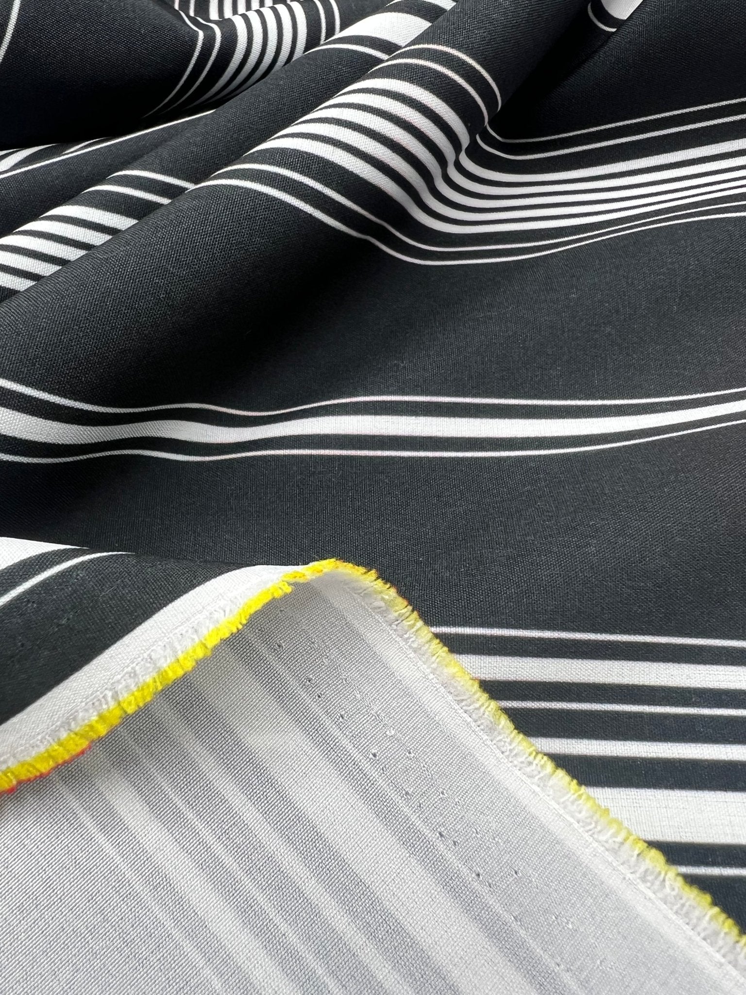 Black Multi Vertical Stripe Lightweight Non Stretch Fabric - T9 Fabrics