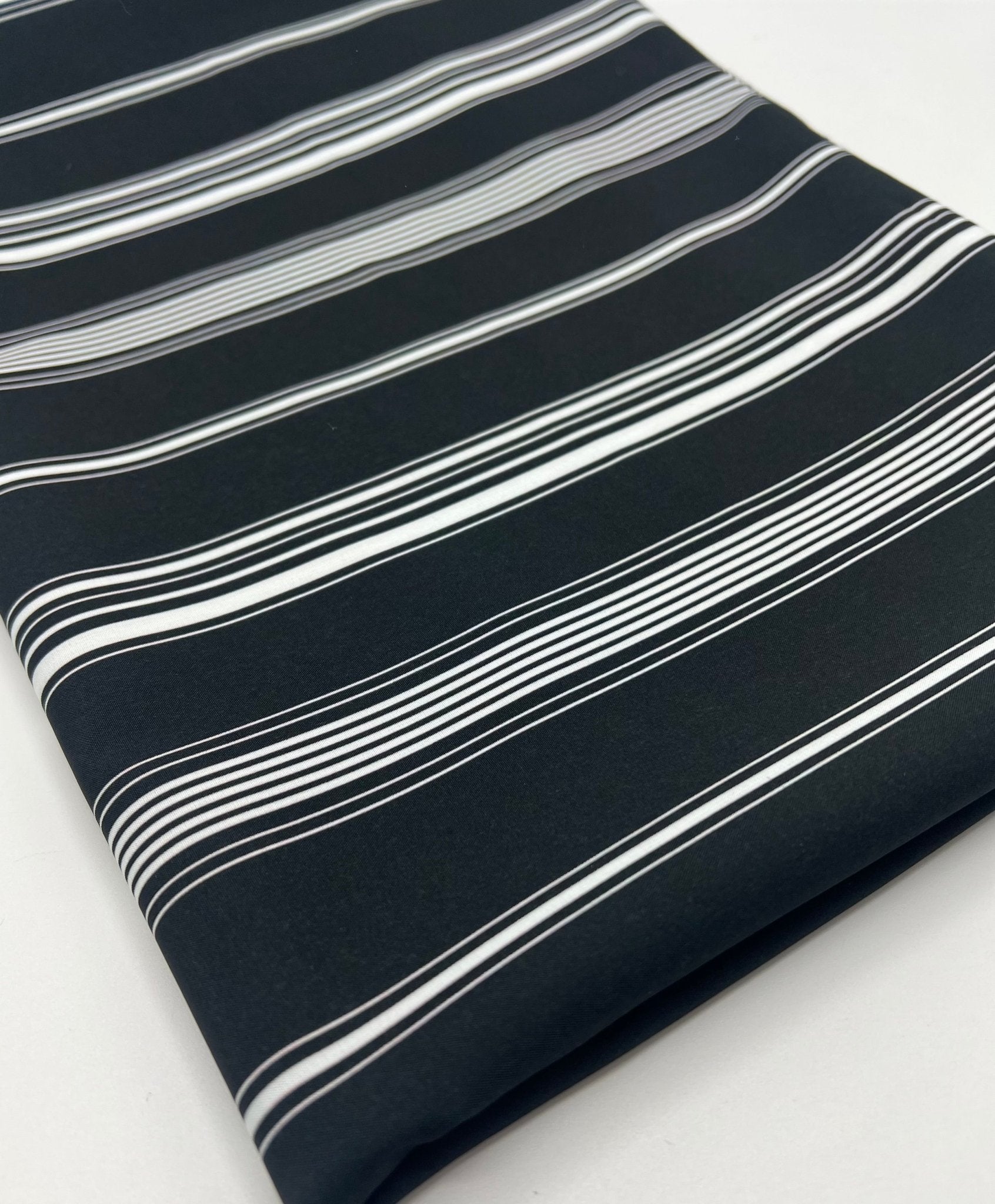 Black Multi Vertical Stripe Lightweight Non Stretch Fabric - T9 Fabrics