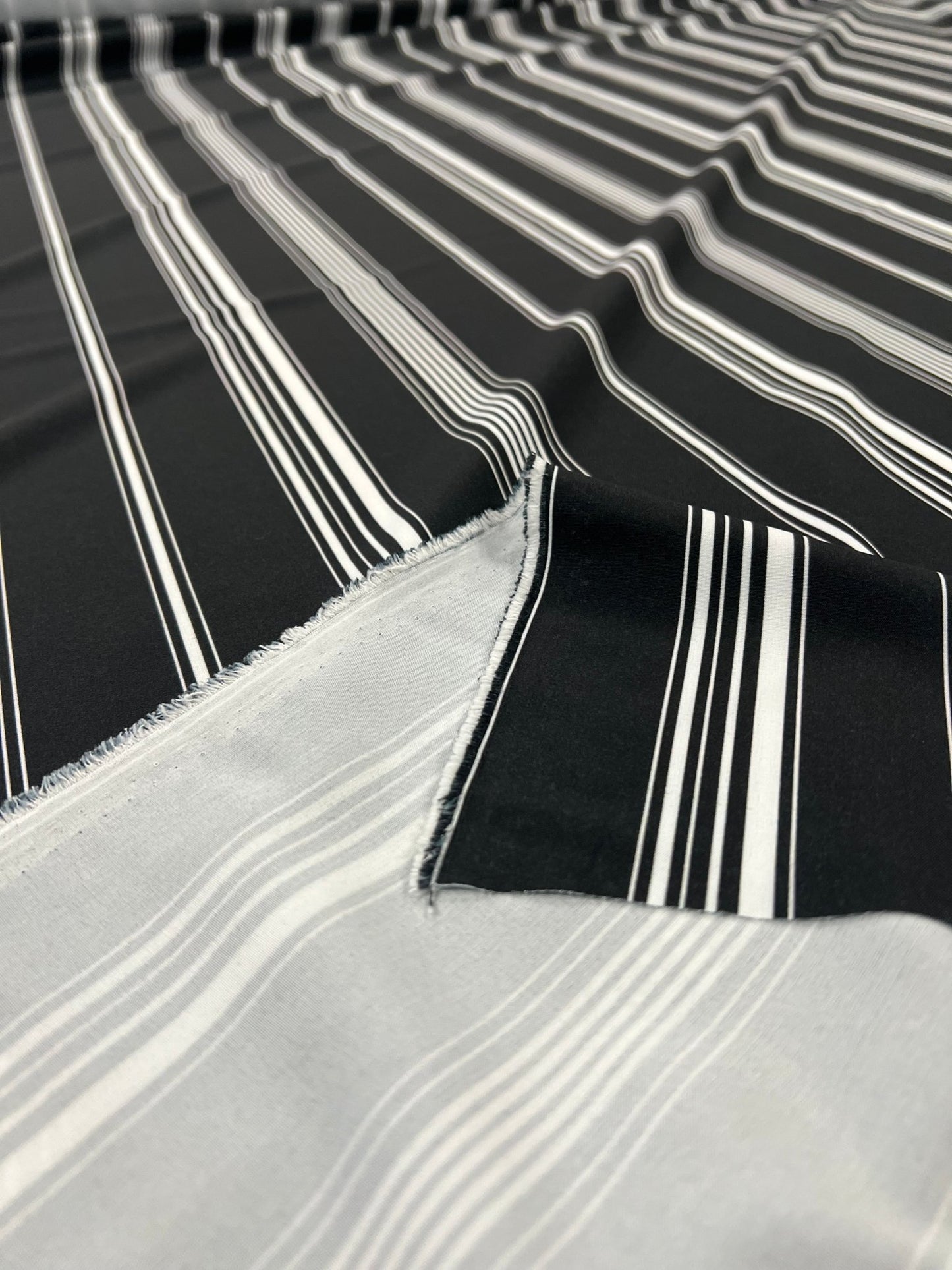 Black Multi Vertical Stripe Lightweight Non Stretch Fabric - T9 Fabrics