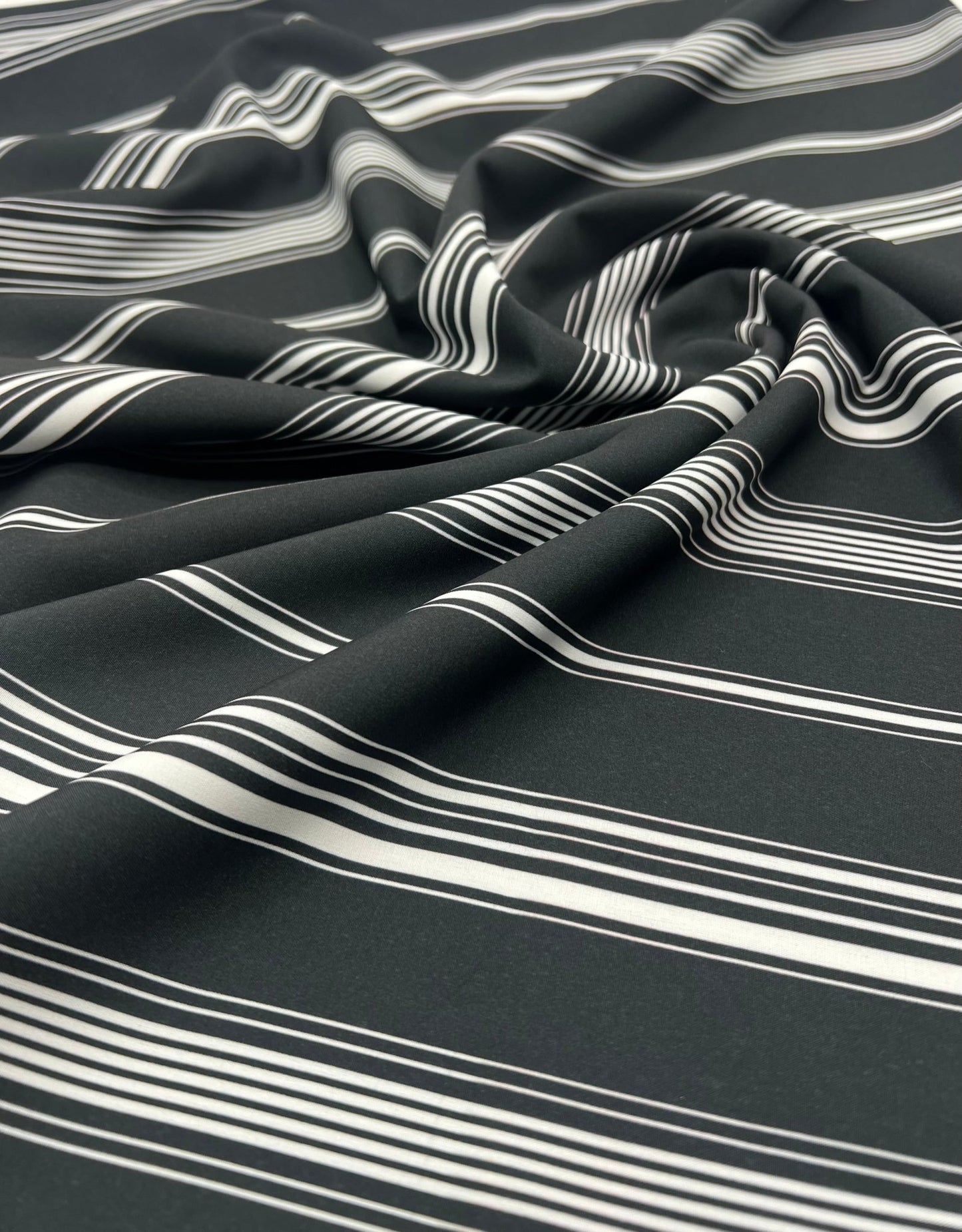 Black Multi Vertical Stripe Lightweight Non Stretch Fabric - T9 Fabrics