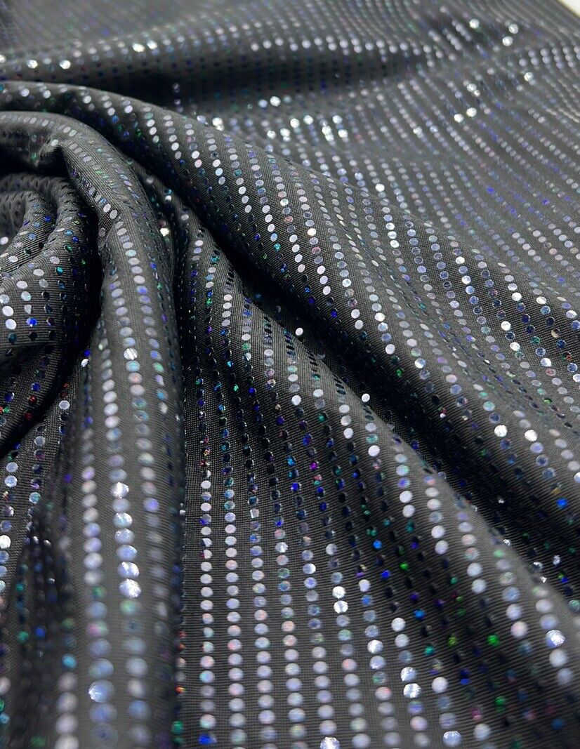 Black Multicoloured Sequin Detail Stretch Fabric - T9 Fabrics