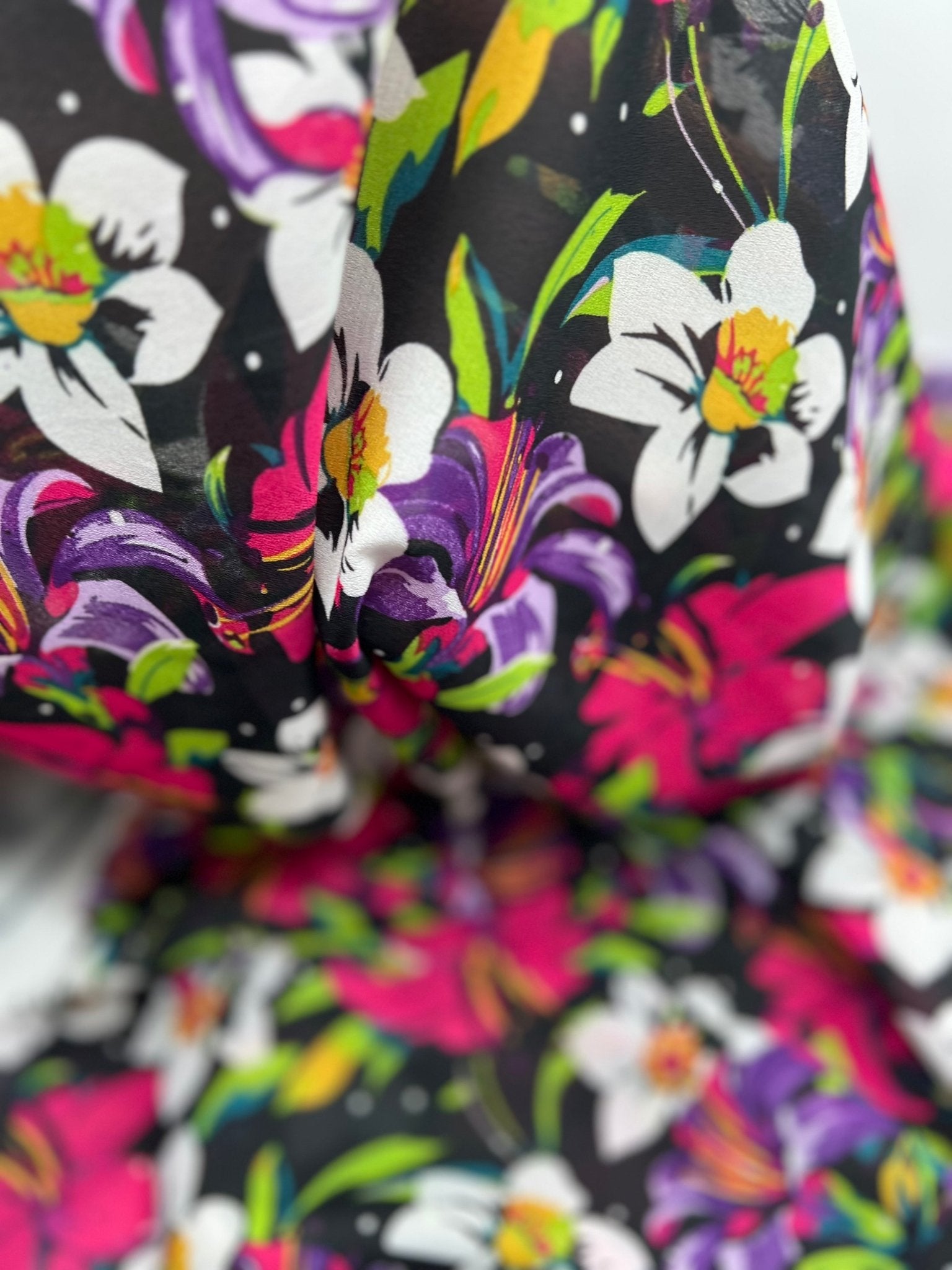 Black Muti Colour Floral Printed Chiffon Dress Fabric - T9 Fabrics