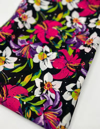 Black Muti Colour Floral Printed Chiffon Dress Fabric - T9 Fabrics