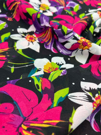 Black Muti Colour Floral Printed Chiffon Dress Fabric - T9 Fabrics