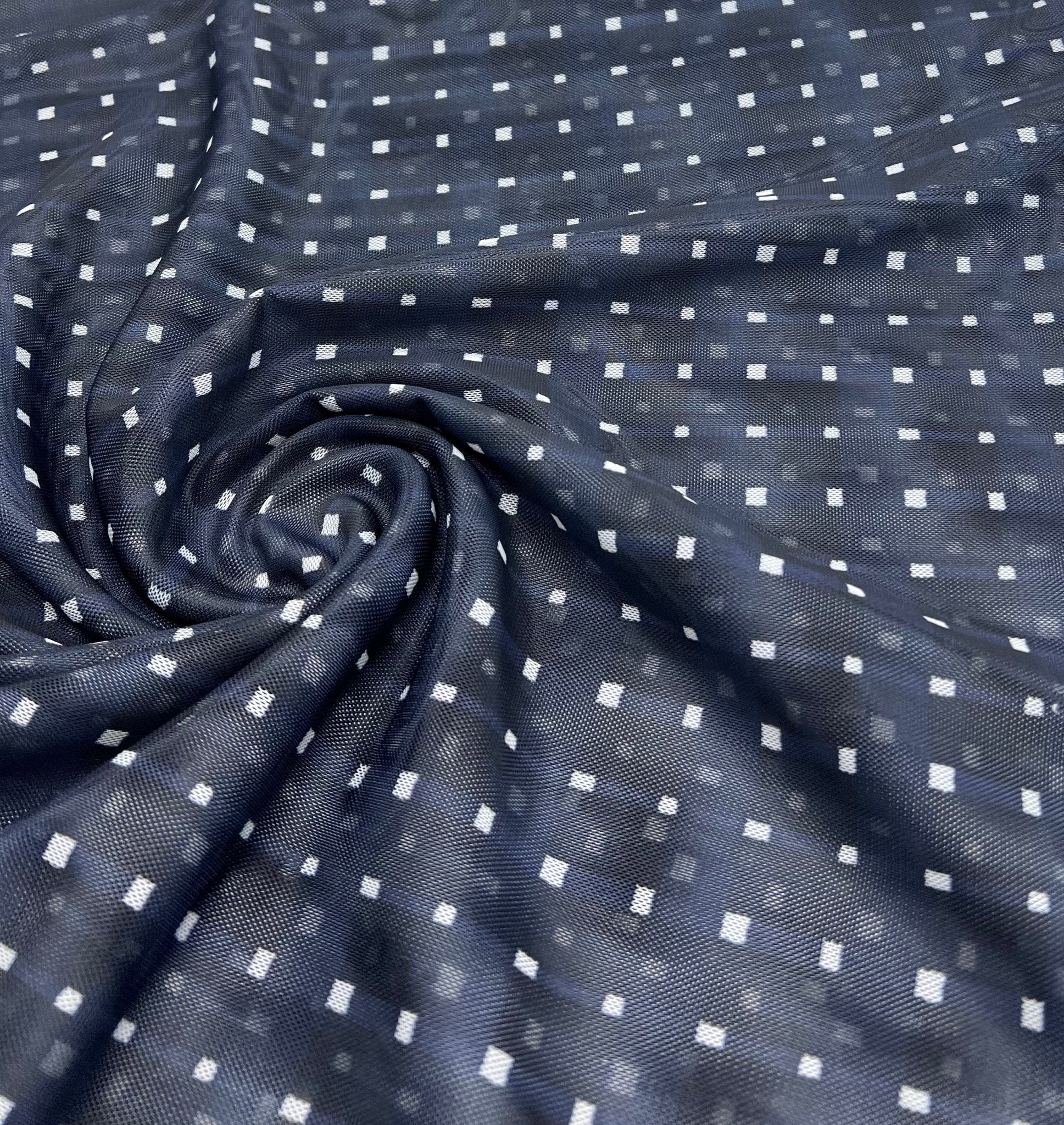 Black Navy White Square Mesh Fabric Stretch - T9 Fabrics