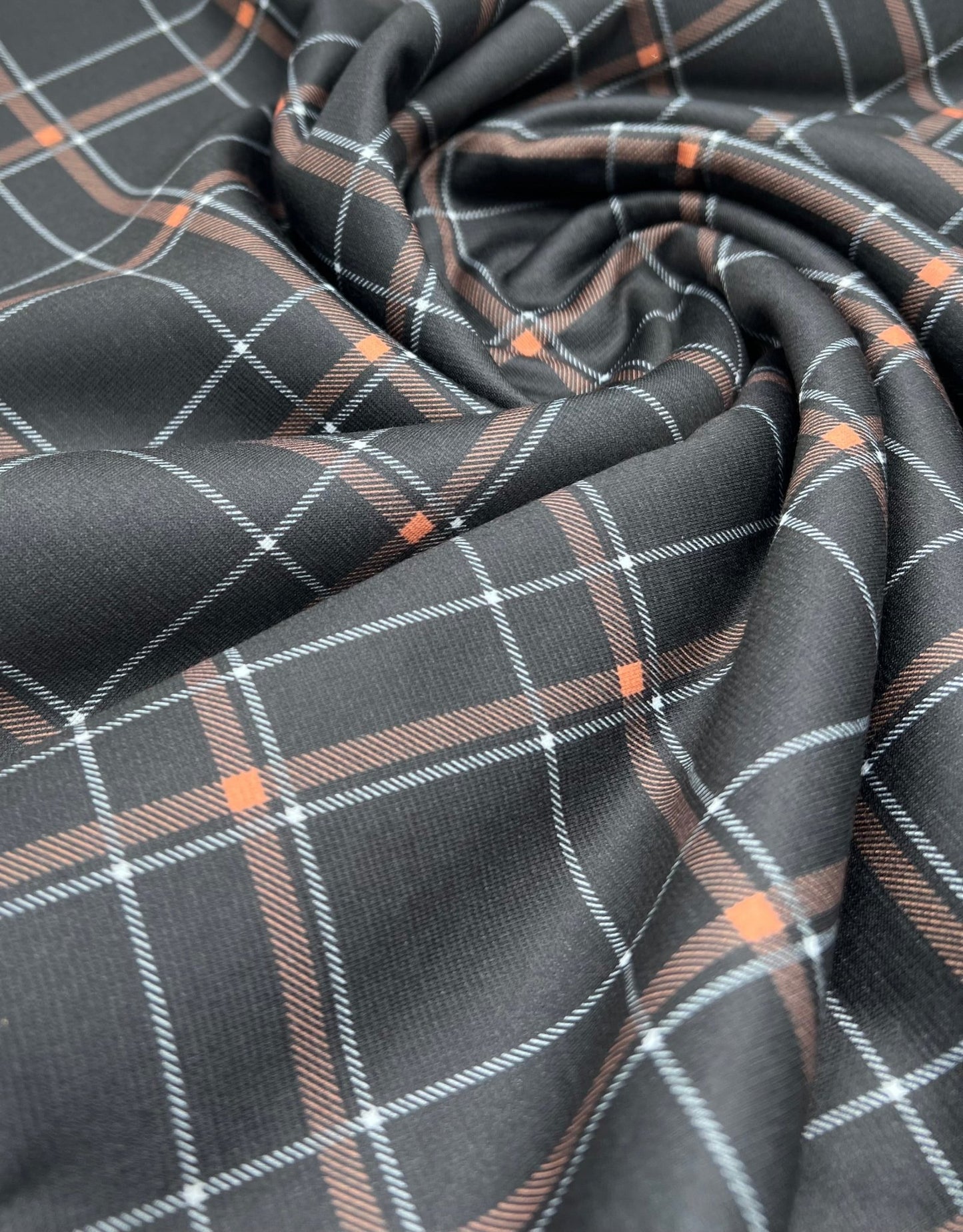 Black Orange Check Ponte Fabric - T9 Fabrics