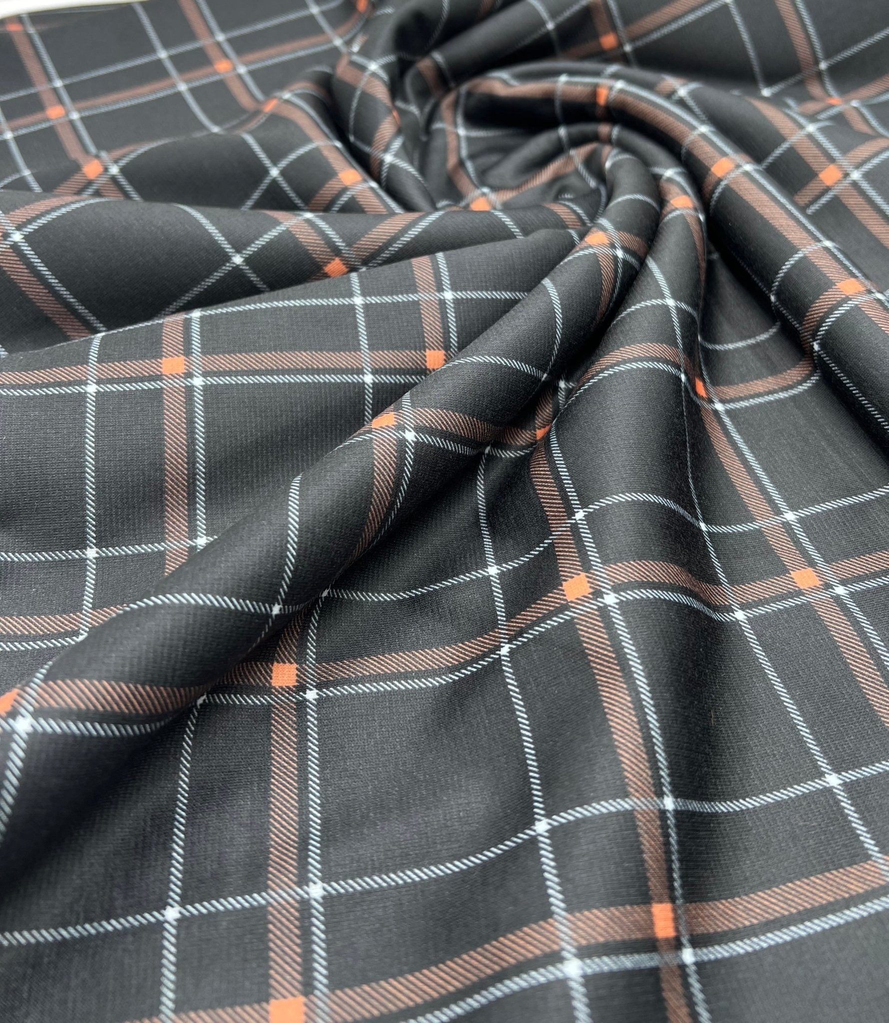 Black Orange Check Ponte Fabric - T9 Fabrics