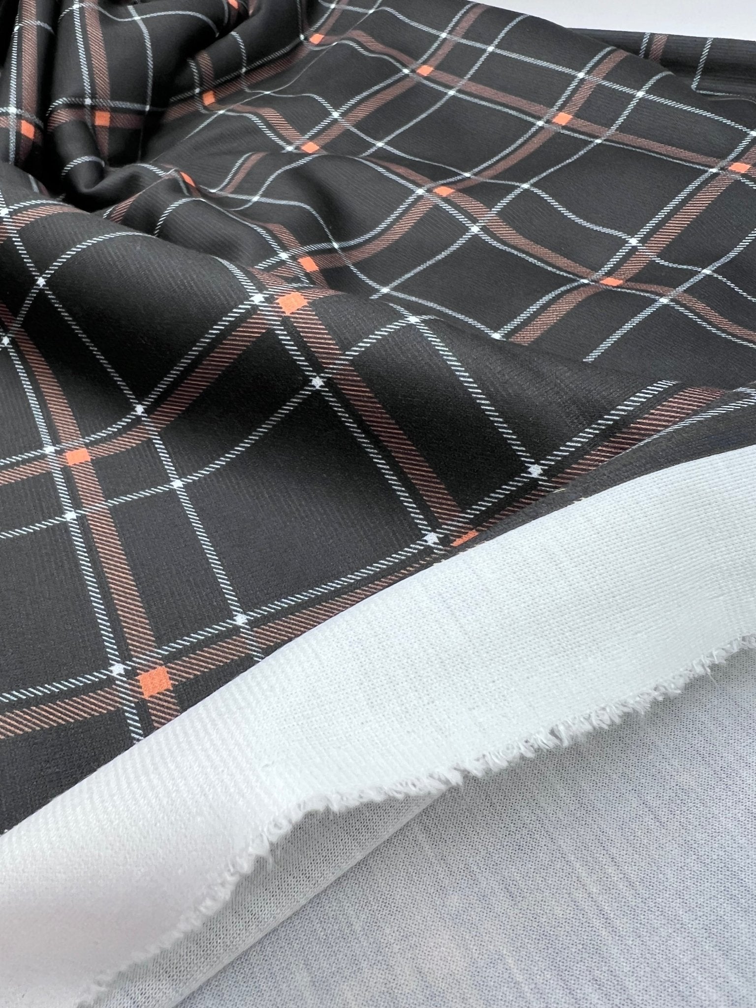 Black Orange Check Ponte Fabric - T9 Fabrics