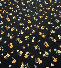 Black Orange Ditsy Floral Print Soft Spun Poly Stretch Fabric - T9 Fabrics