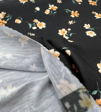 Black Orange Ditsy Floral Print Soft Spun Poly Stretch Fabric - T9 Fabrics