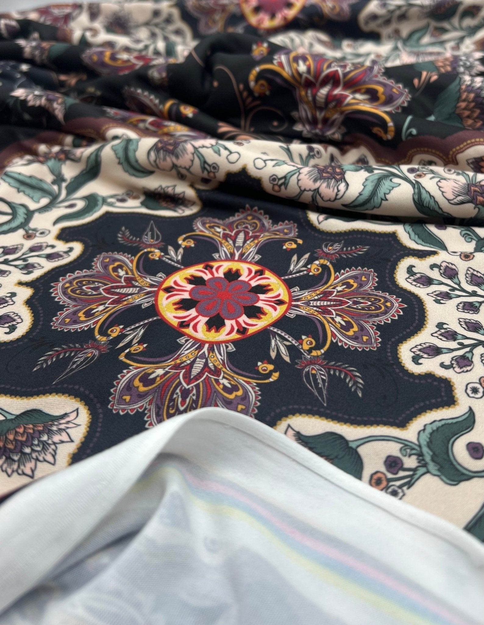 Black Paisley Floral Super Soft Print Spun Poly Stretch Fabric - T9 Fabrics
