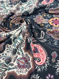 Black Paisley Floral Super Soft Print Spun Poly Stretch Fabric - T9 Fabrics