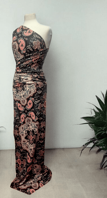 Black Paisley Floral Super Soft Print Spun Poly Stretch Fabric - T9 Fabrics
