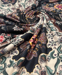 Black Paisley Floral Super Soft Print Spun Poly Stretch Fabric - T9 Fabrics
