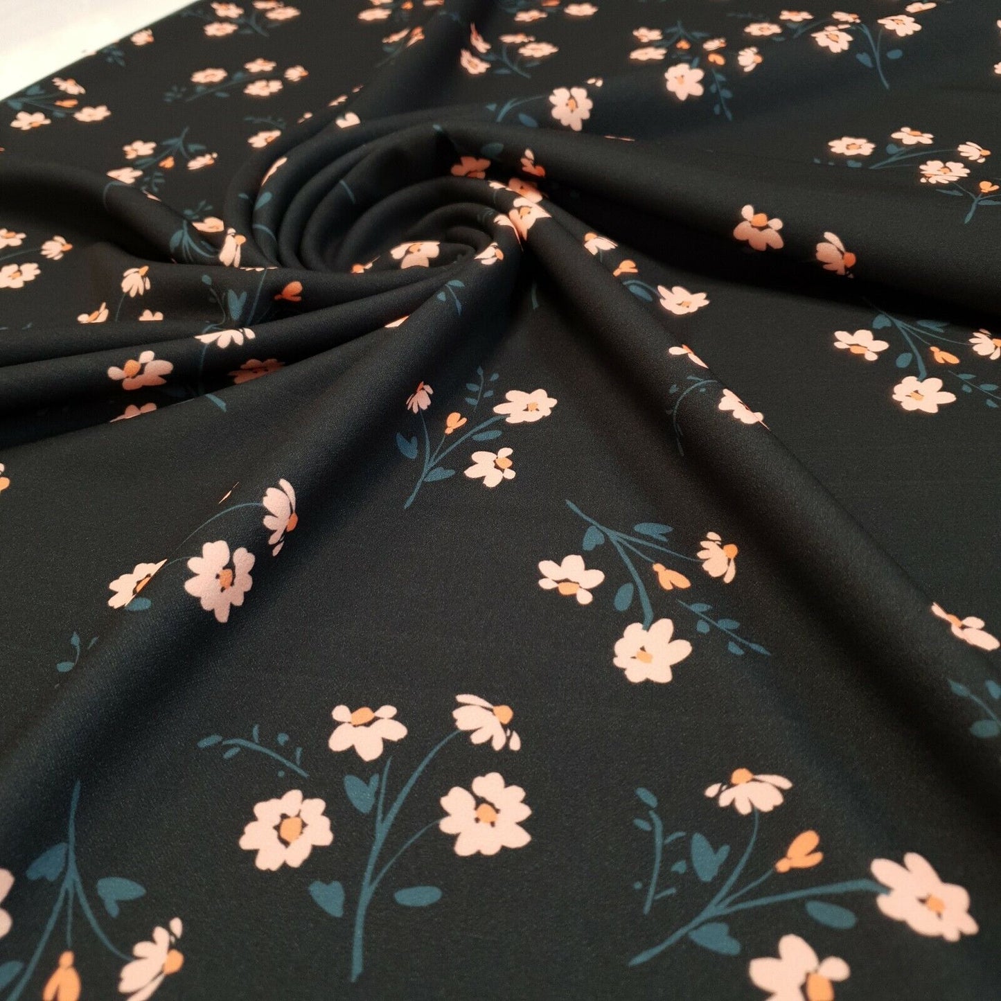 Black Peach Floral Printed Scuba Crepe Jersey Fabric 4 Way Stretch - T9 Fabrics