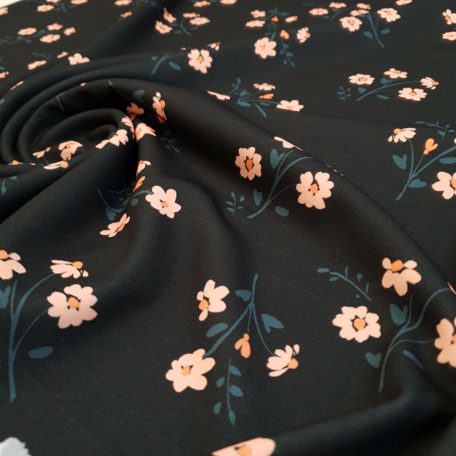 Black Peach Floral Printed Scuba Crepe Jersey Fabric 4 Way Stretch - T9 Fabrics