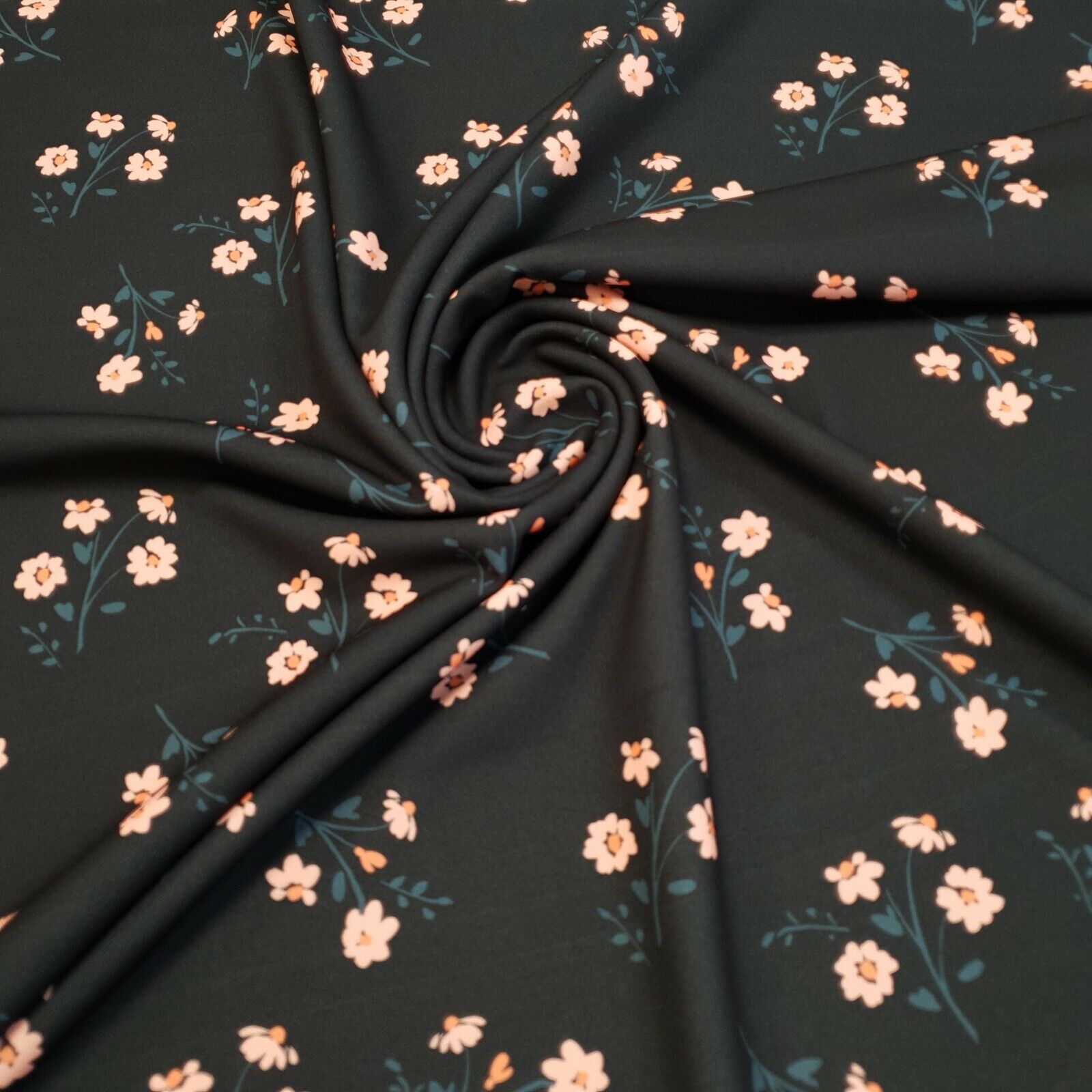 Black Peach Floral Printed Scuba Crepe Jersey Fabric 4 Way Stretch - T9 Fabrics