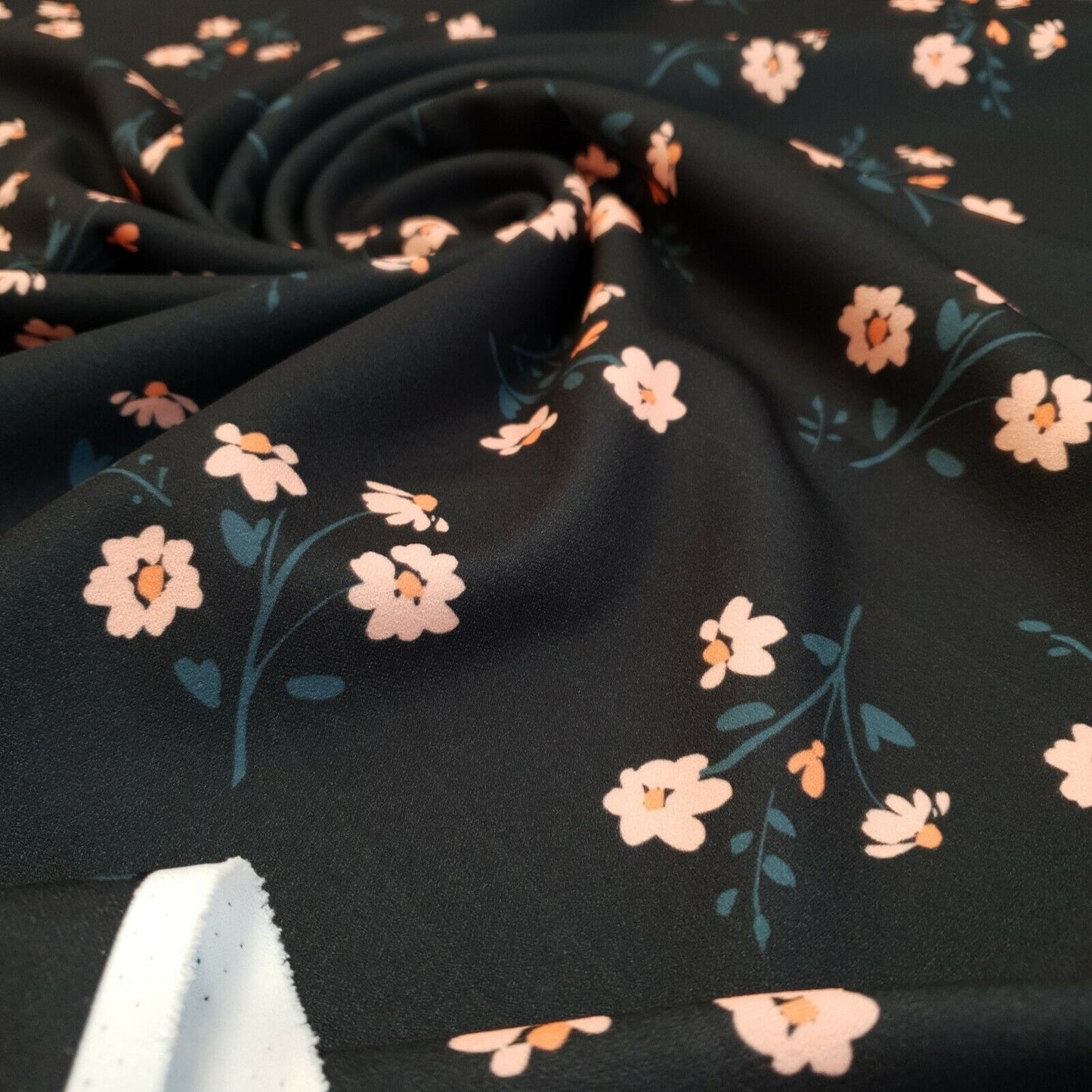 Black Peach Floral Printed Scuba Crepe Jersey Fabric 4 Way Stretch - T9 Fabrics