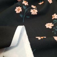 Black Peach Floral Printed Scuba Crepe Jersey Fabric 4 Way Stretch - T9 Fabrics