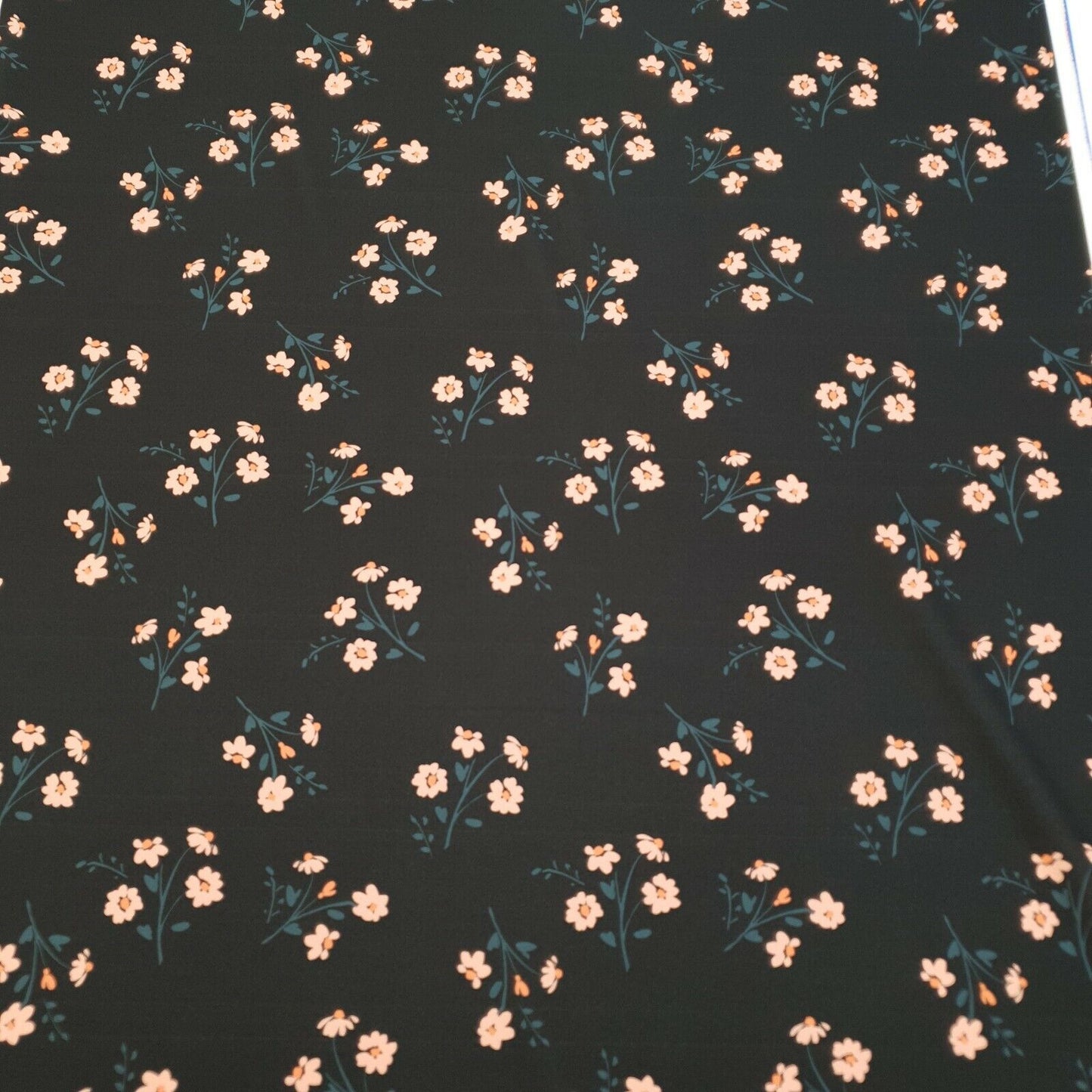 Black Peach Floral Printed Scuba Crepe Jersey Fabric 4 Way Stretch - T9 Fabrics