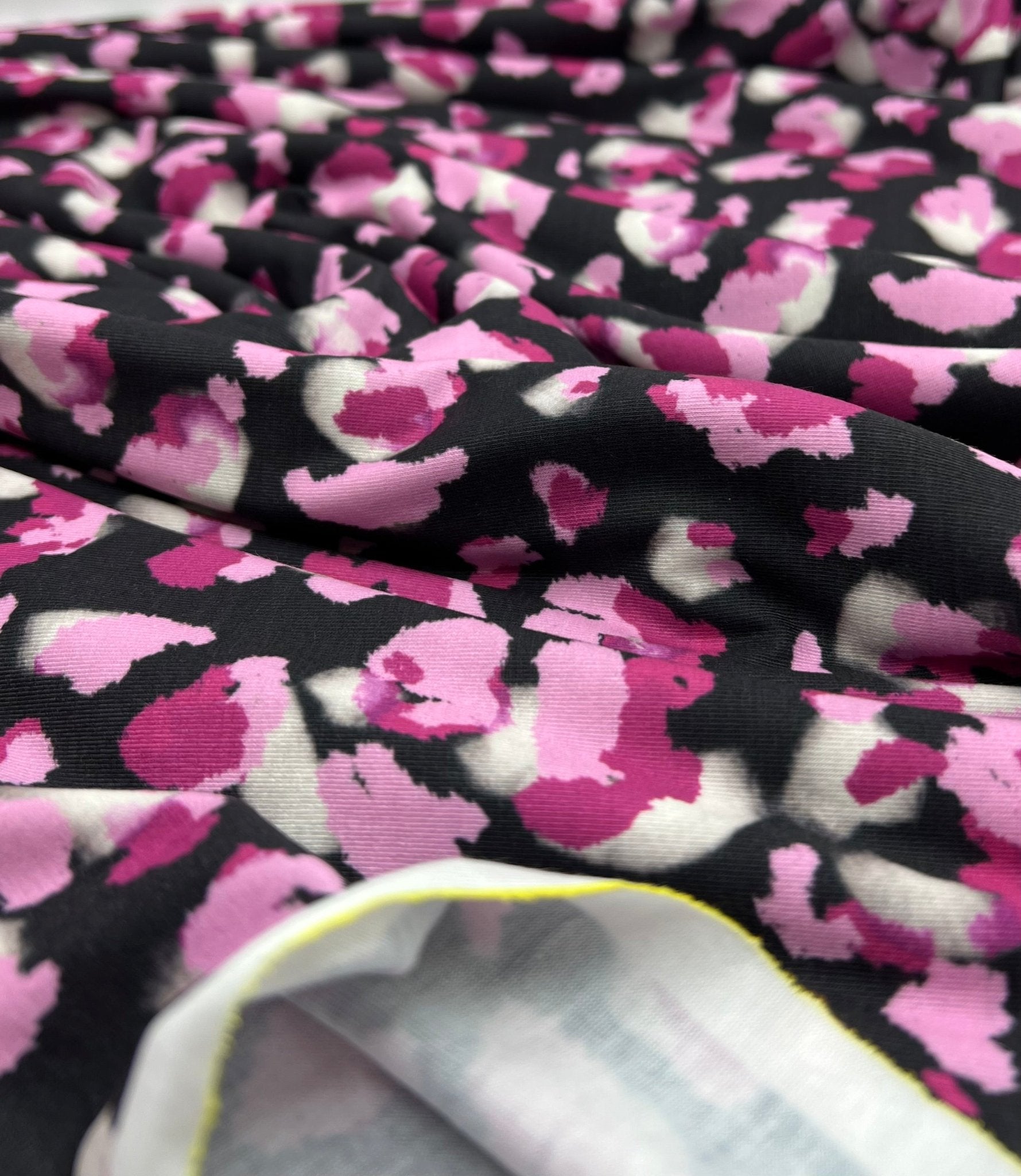 Black Pink Animal Print Viscose Elastane 4 Way Stretch Fabric - T9 Fabrics