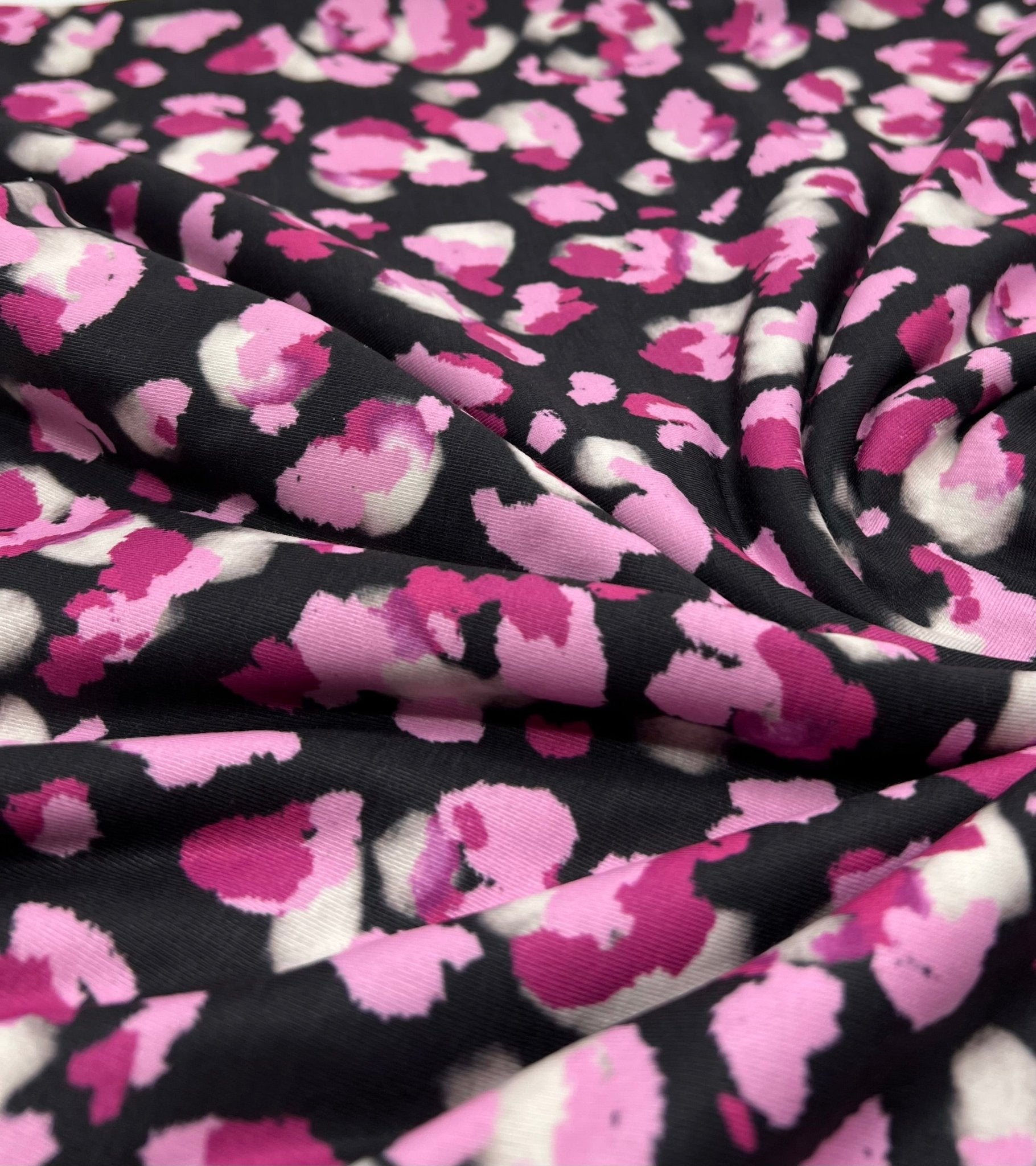 Black Pink Animal Print Viscose Elastane 4 Way Stretch Fabric - T9 Fabrics