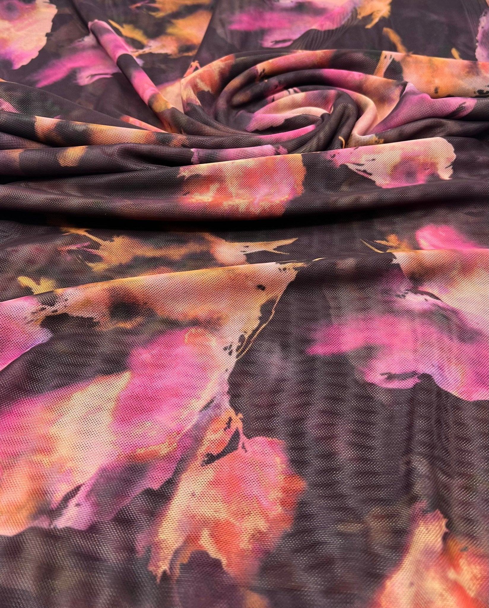Black Pink Floral Mix Mesh Fabric Stretch - T9 Fabrics