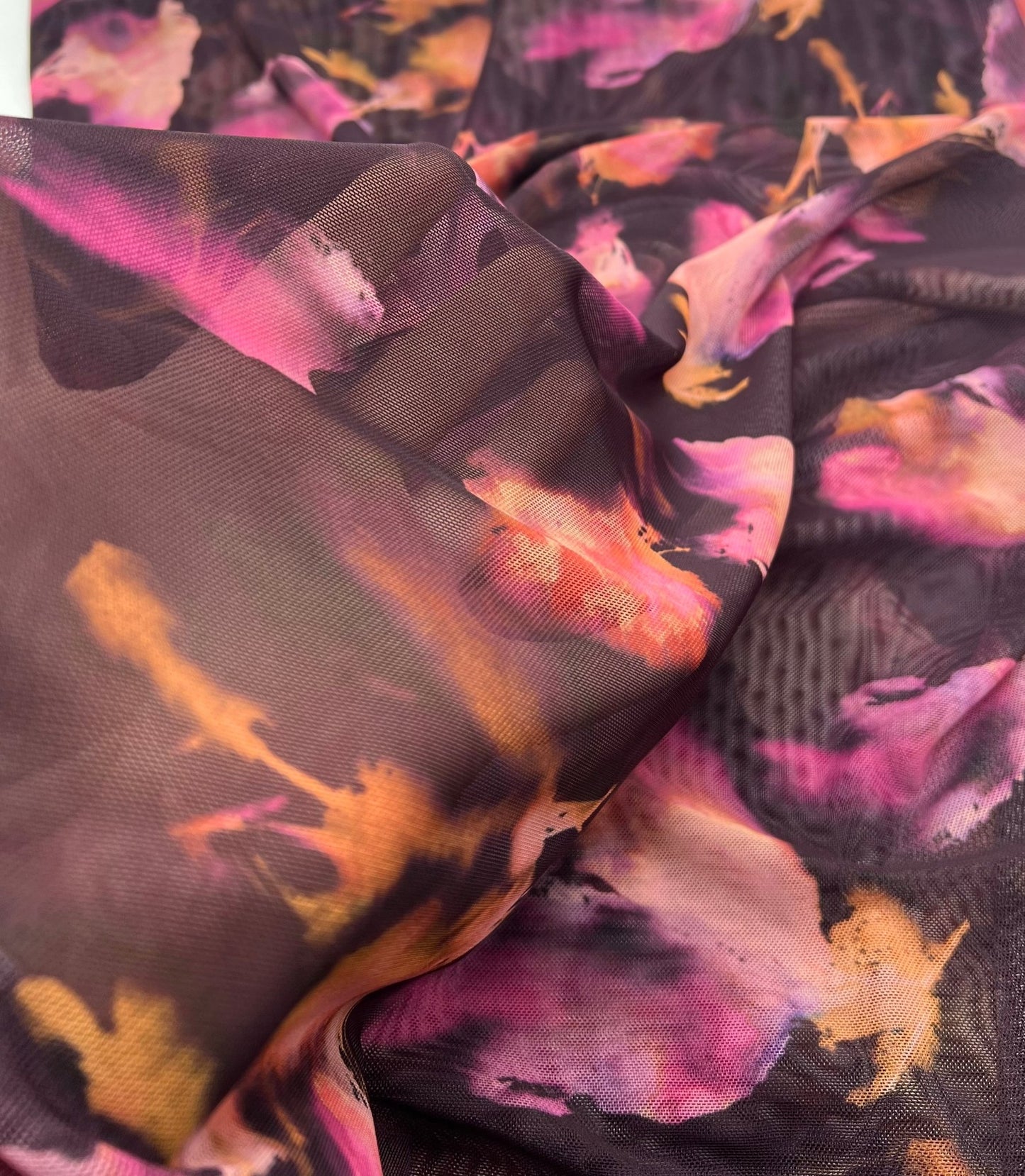 Black Pink Floral Mix Mesh Fabric Stretch - T9 Fabrics