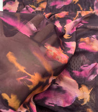 Black Pink Floral Mix Mesh Fabric Stretch - T9 Fabrics