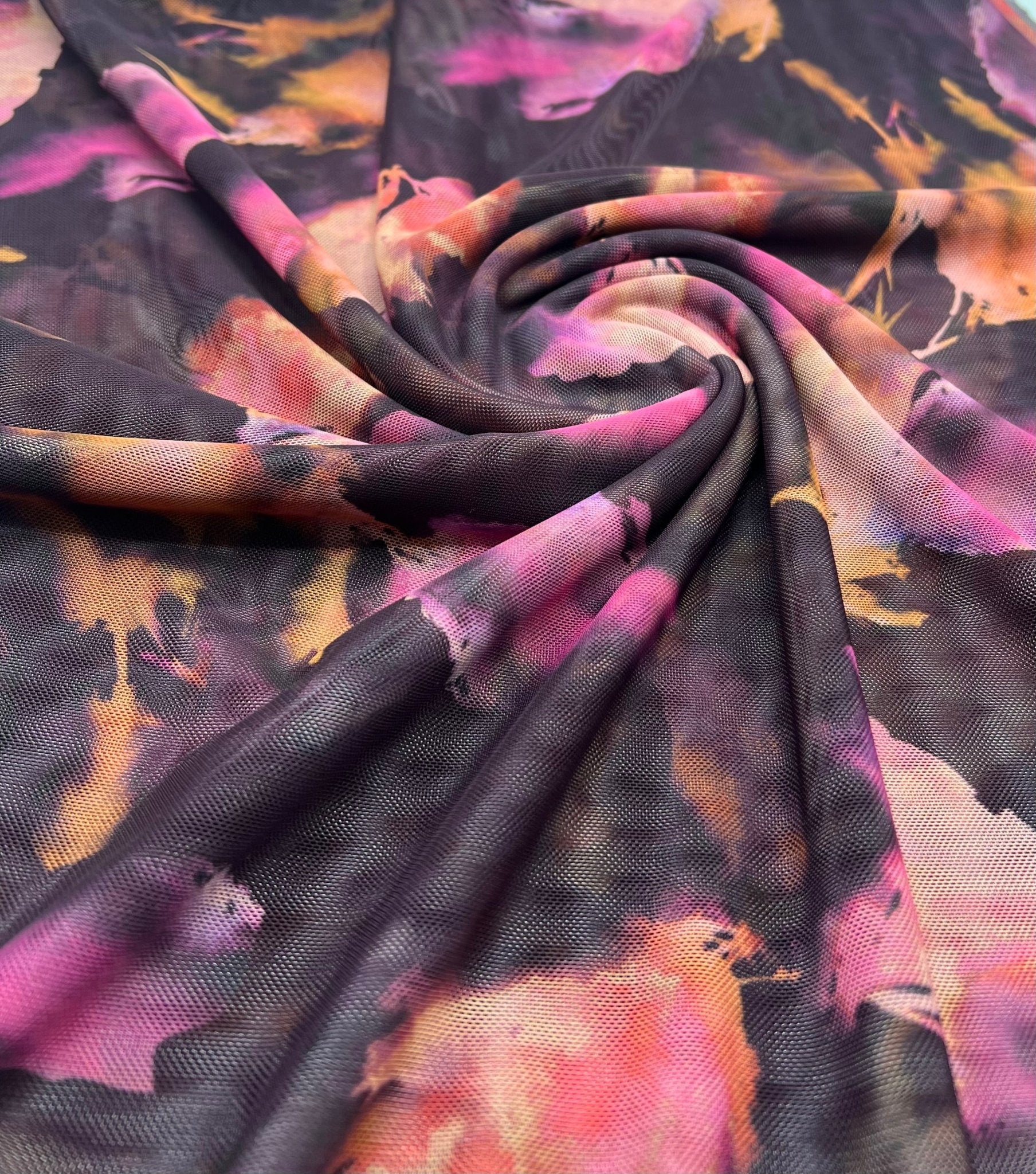 Black Pink Floral Mix Mesh Fabric Stretch - T9 Fabrics