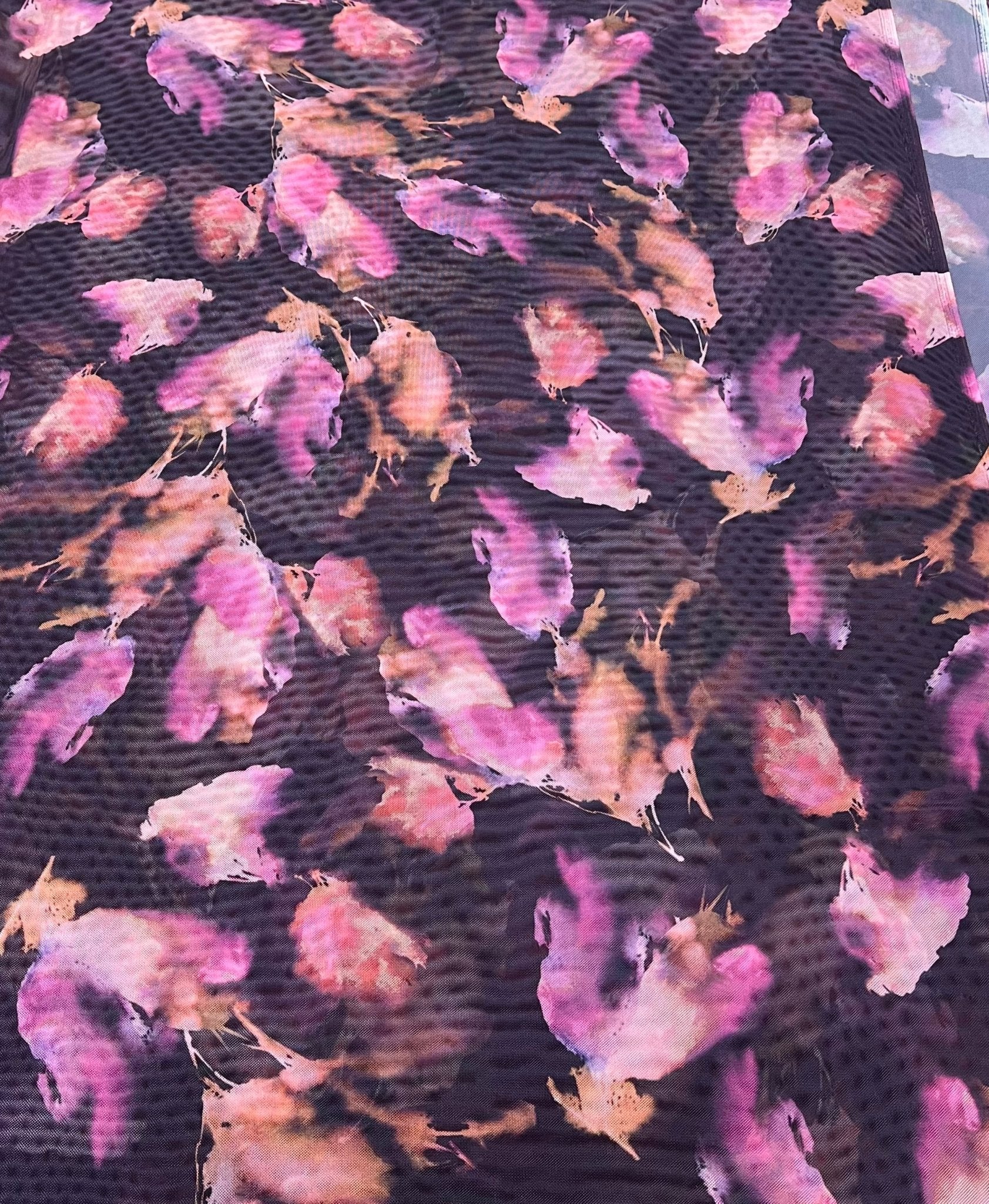 Black Pink Floral Mix Mesh Fabric Stretch - T9 Fabrics