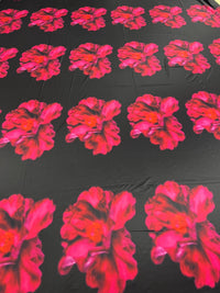 Black Pink Floral Print Soft Touch Stretch Fabric - T9 Fabrics