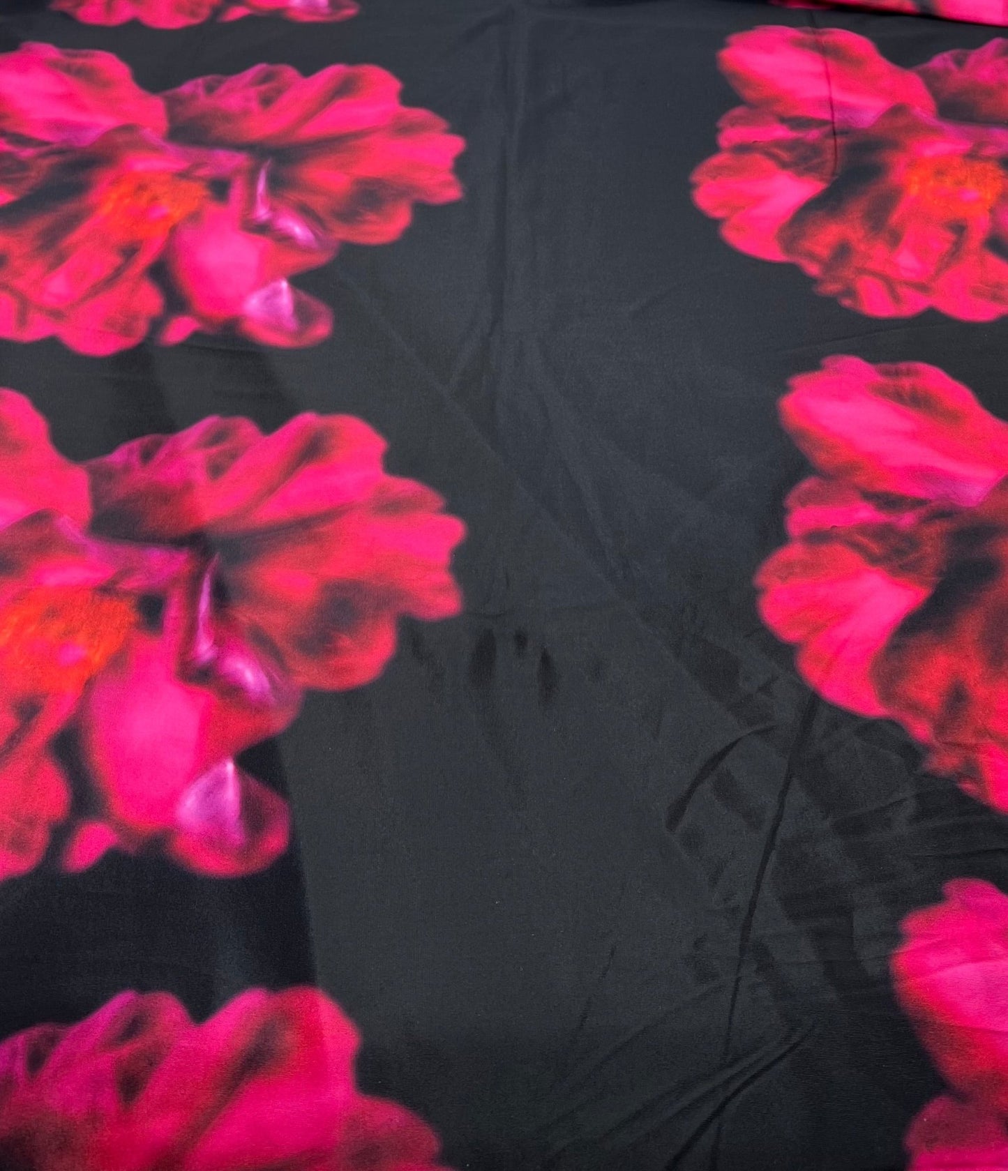 Black Pink Floral Print Soft Touch Stretch Fabric - T9 Fabrics