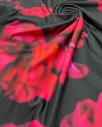 Black Pink Floral Print Soft Touch Stretch Fabric - T9 Fabrics